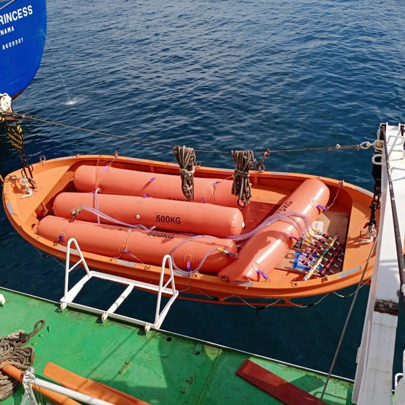 Load testing of life boat using sausage water bags